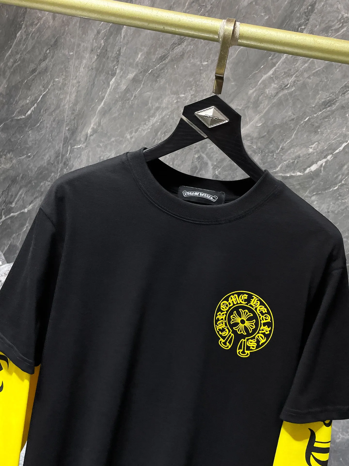 P176 Chrome Hearts Long T Series Heavy Industry Colored Leather Cross Contrast Color Fake Two-Piece Long Sleeve T-Shirt Same Style as Stars❤Specially Customized Version 1:1 High Weight Fabric Recommended Color: Black Code Number: S, M, L, XL